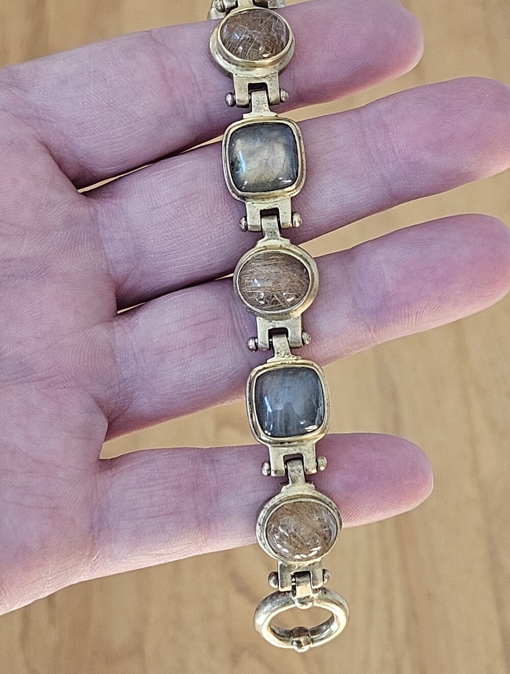 Luxury Bill & Margie Lombard Rutilated Quartz Labradorite Sterling 18k Bracelet